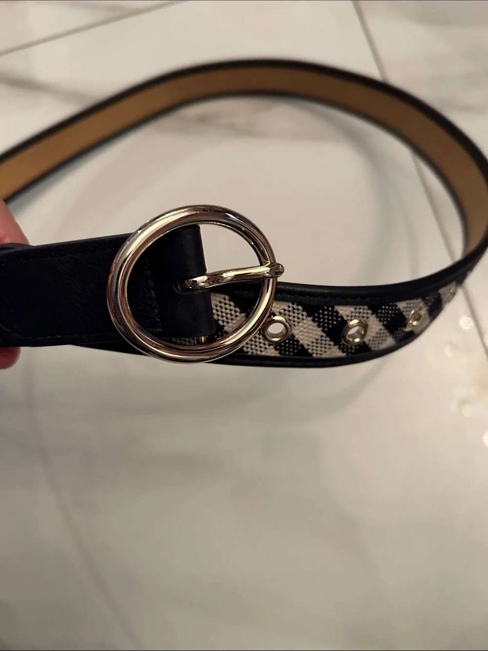 Black Patterned Women's Belt with Silver Buckle